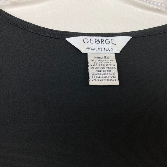 GEORGE Long Open Front 1 Button Cardigan Size 16W Black Long Sleeve Stretch Knit - Picture 2 of 5